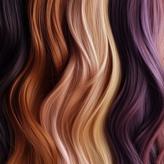 Naklejka premium Close-up texture colored hair set. Toned different shades of strands background