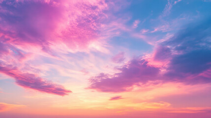 Obraz premium soft, dreamy sky with a gradient of pink and purple hues, featuring wispy white clouds