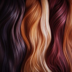 Naklejka premium Close-up texture colored hair set. Toned different shades of strands background