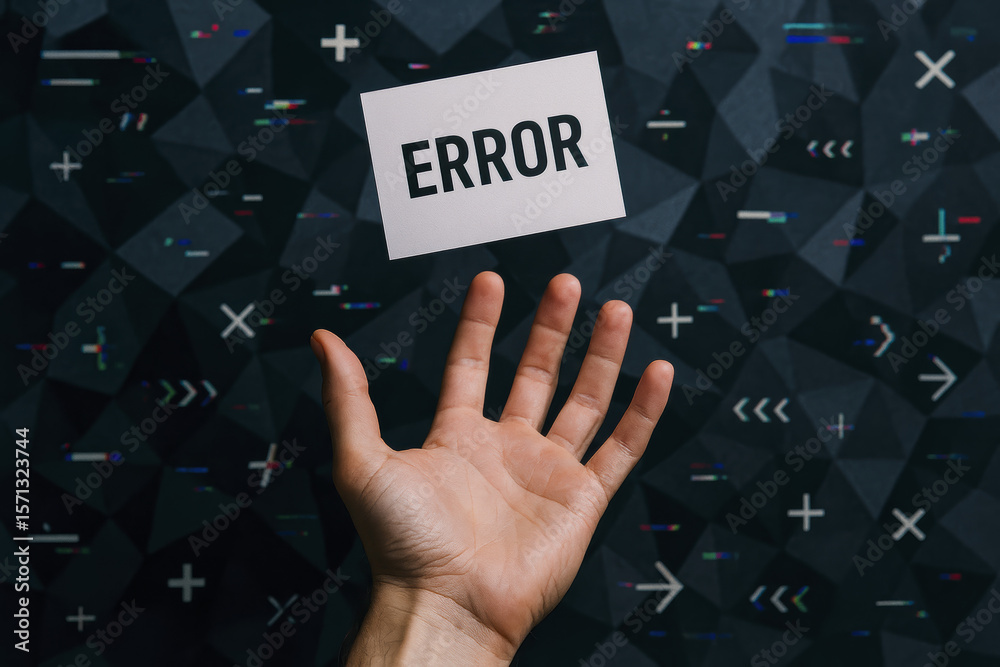 Poster failure is visually represented by a releasing a paper marked with a mistake against a fragmented ba