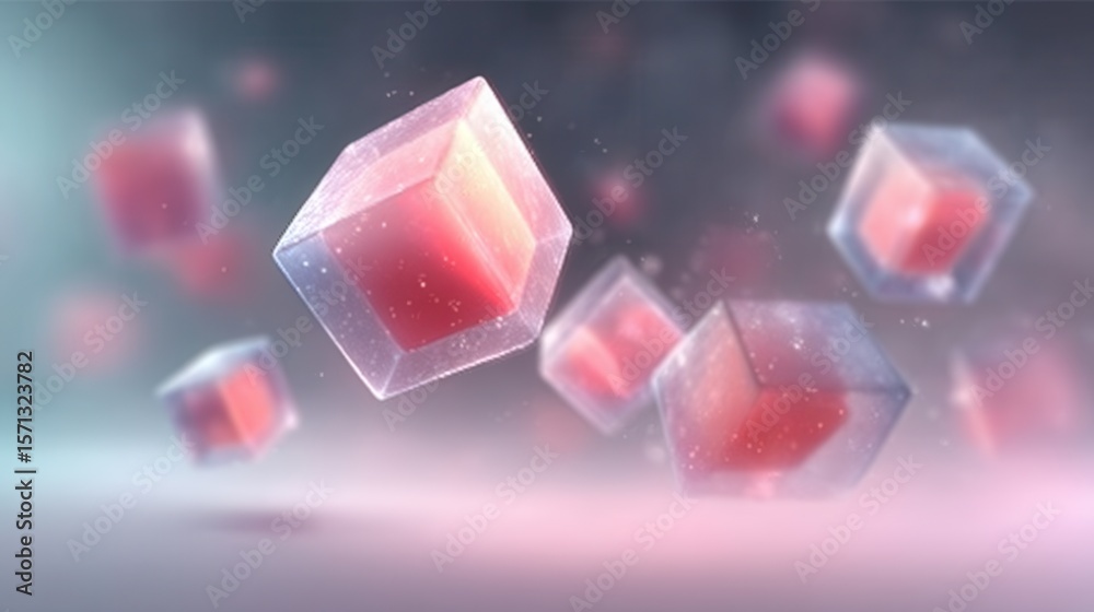 Poster glowing cubes float in space