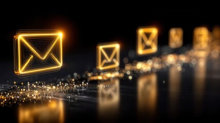 Fototapeta premium Glowing email icons in dark space