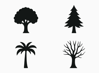 Fototapeta premium Various Tree Silhouettes – Forest and Tropical Tree Vector Set