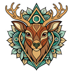 Vector illustration of a wild deer head with a floral pattern, perfect for a tribal tattoo design or powerful animal symbol