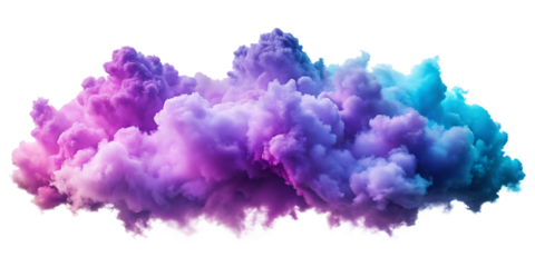 Vibrant purple and blue smoke clouds with wispy edges isolated on a transparent background pink
