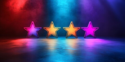 Colorful illuminated stars on vibrant stage with moody lighting