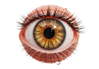 Detailed Golden Brown Human Eye with Long Eyelashes Isolated on Transparent Background
