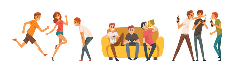 Happy Friend Character Gathering Together and Chatting Vector Set