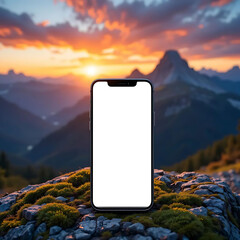 Smartphone mockup at sunset, mountain backdrop