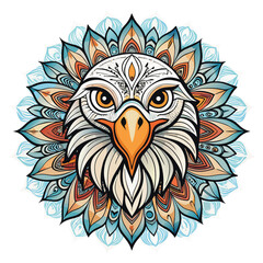 An eagle head mascot illustration features a wild, fun, cartoon bird character with wise eyes, prominent beak, and detailed feathers, blending nature with art