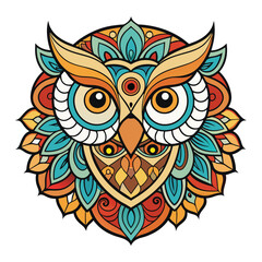 Tribal black owl vector tattoo design in a decorative circle illustration