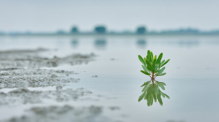 minimalistic studio image of solitary vegetation at coastal wetland in liberia leftaligned