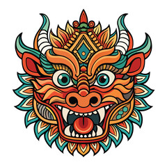 Tribal tattoo design vector illustration featuring a roaring lion head with skull and fire art, perfect for a gothic demon or horror-themed king symbol