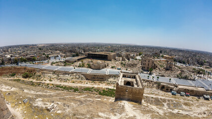 Panoramic View of Ancient City Ruins. Aleppo city, Syria.