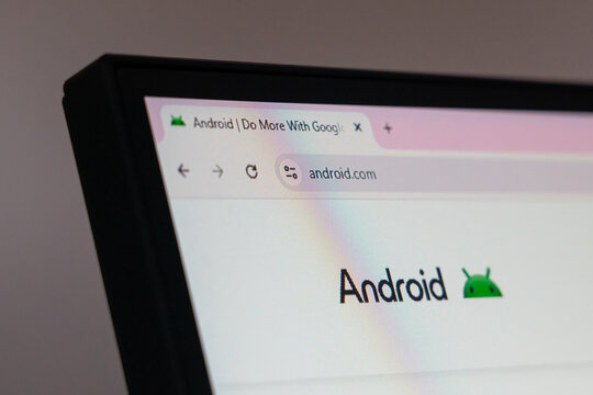 Houston, USA - July 7, 2025: Android mobile operating system website with logo visible on computer screen in web browser