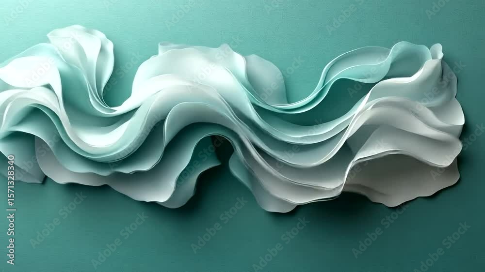 Wall mural elegant teal backdrop with flowing fabric waves creating a soft and serene visual experience