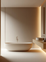minimalist bathroom with  bathtub a serene atmosphere.