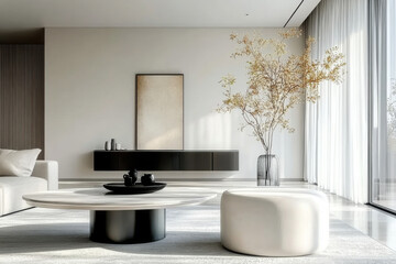 Minimalist style  interior design of modern living room with dining table