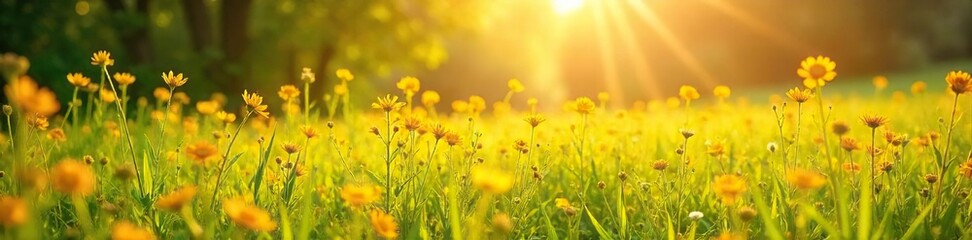 Fototapeta premium Golden Wildflowers Swaying in a Sun-Drenched Meadow A Breathtaking Summer Landscape
