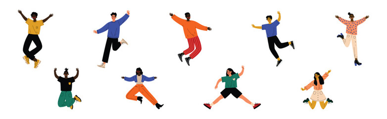Fototapeta premium Happy People Character Jumping with Joy and Excitement Vector Set