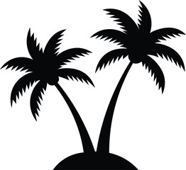 Obraz premium silhouette of palm tree, Simple, black silhouette of two palm trees on a small island. Tropical palm tree.