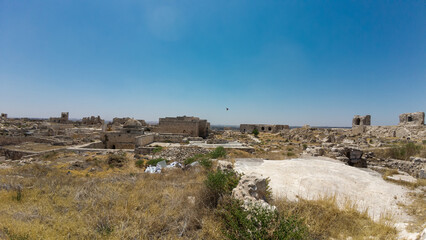 Ancient Ruins Under Clear Blue Sky. Ancient Aleppo citadel, Syria