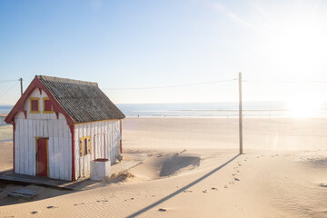 Beach Cabin on Sand in Caparica Portugal