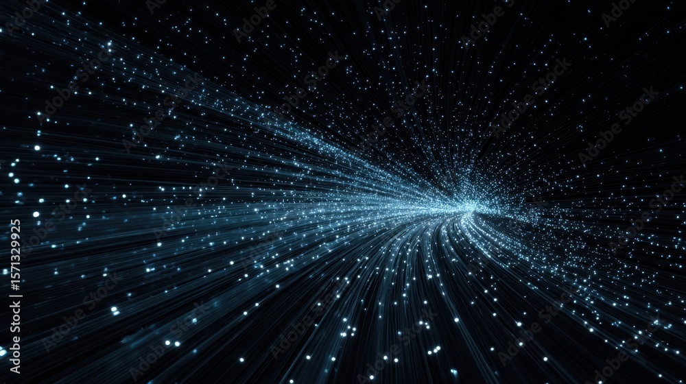Poster an ethereal representation of a data tunnel filled with dynamic light patterns that illustrate the c