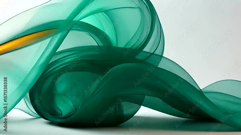 Wall mural elegant abstract green fabric flowing in the air on a white background creating a motion