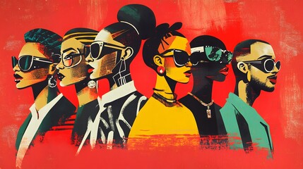 Stylish figures in bold profile views.