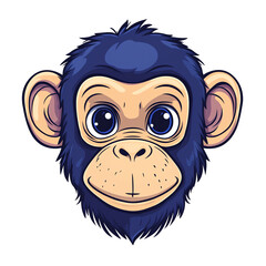 Adorable Blue Chimpanzee Head Illustration: Cartoon Monkey Portrait, Perfect for Kids' Products, Apparel, and Fun Designs