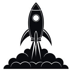 Rocket launching with smoke isolated on white background