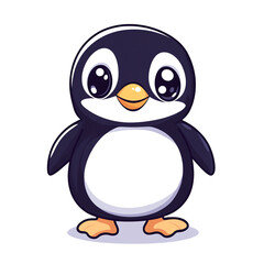 Obraz premium Adorable Cartoon Penguin: Cute, Happy, Big Eyes, Winter Animal Illustration, Perfect for Kids' Products, Children's Books, Greeting Cards, and More!
