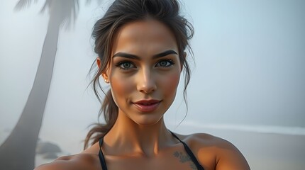 Selfie of beautiful young woman on the beach