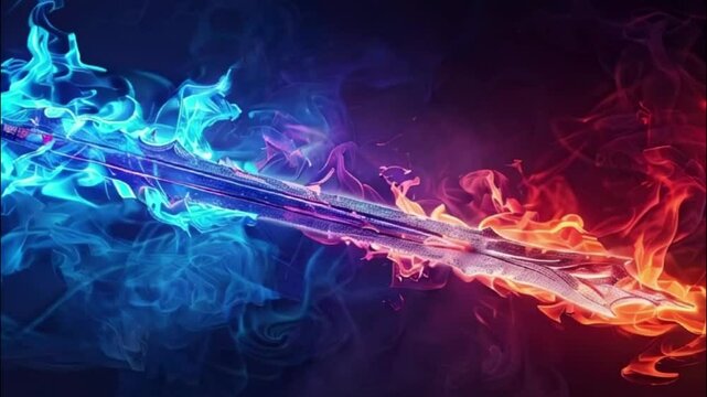 Fantastic weapon royal sword with beautiful handle and sharp blade, abstract vivid composition consists of fictional unreal fantastic vision on background