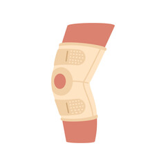 Flat vector illustration of a medical knee brace or orthopedic support. Provides stability, protection for injuries, arthritis, or post-surgery. Isolated on white background. For healthcare, sports
