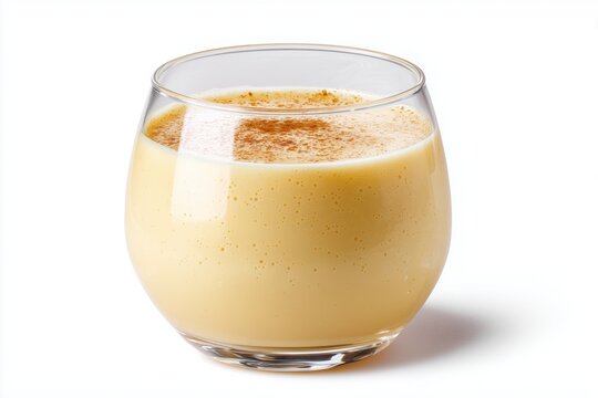 Delicious and creamy Italian zabaglione served in a glass on a clean white background, showcasing its rich texture and appealing color for dessert enthusiasts and culinary lovers