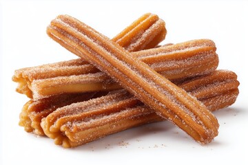 Satisfy your sweet cravings with delicious Mexican churros coated in cinnamon sugar on a clean white background