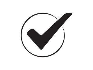 Black check mark inside a circle icon representing confirmation or completion