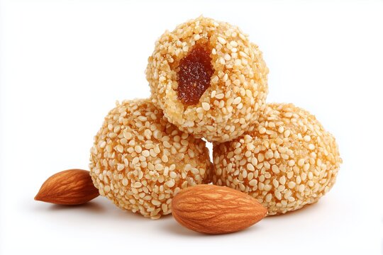 Moroccan sellou sesame almond sweet showcased on a clean white background for a delightful treat presentation