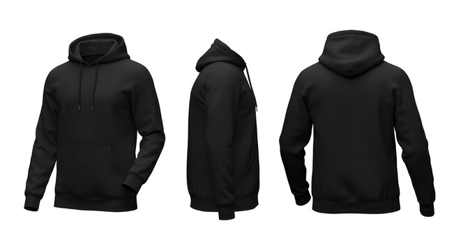 Plantilla de sudadera con capucha negra en blanco.
