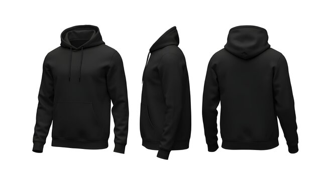 Plantilla de sudadera con capucha negra en blanco.