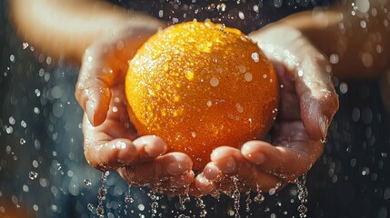 Fototapeta premium Juicy Orange Being Squeezed