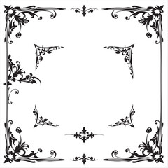 A set of black and white corner silhouette vector elements, featuring vintage, floral, geometric, and minimalist styles.  