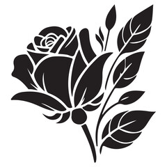 Black and white Rose vector flower illustration with floral design and natural decorative elements