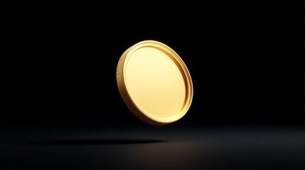 Luxury Gold Coins Symbolising Wealth and Prestige, A shiny, floating coin against a dark background, showcasing its reflective surface and smooth edges.