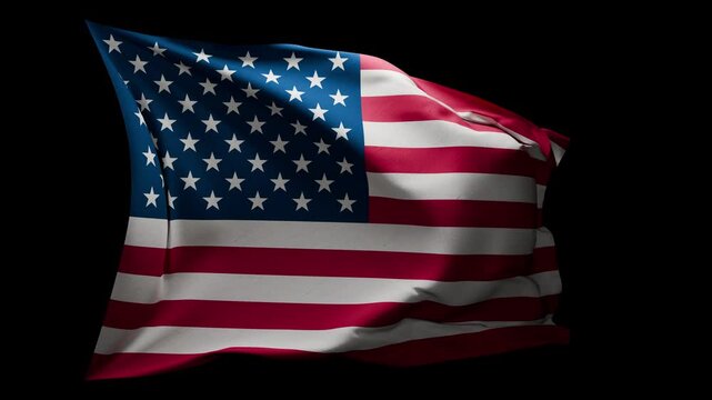 American flag on the wind, isolated on a transparent alpha channel. 3D realistic seamless loop animation