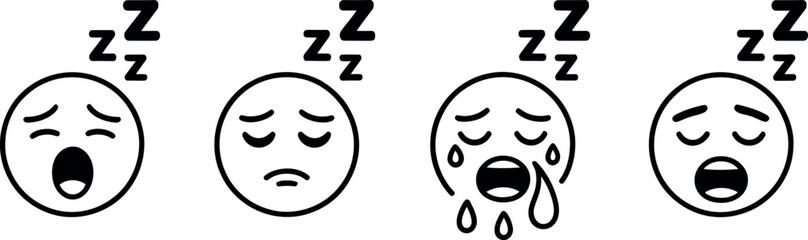 Four Stages of Sleep Emojis:  Yawning, Peaceful, Drooling, and Sad.