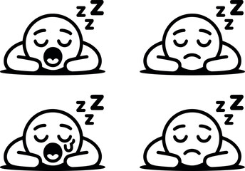 Four Stages of Sleep Emojis:  Yawning, Peaceful, Drooling, and Sad.