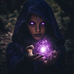 Shadows and Sorcery: A Dark Mage Channeling Energy Through a Forbidden Spell, woman in the dark